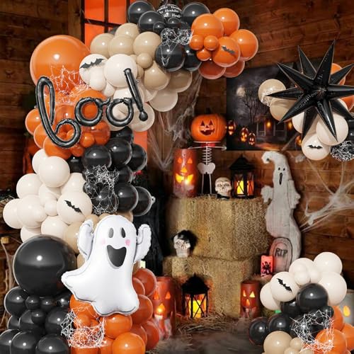 Halloween Little BOO Balloon Garland Arch Kit - Burnt Orange & Black 151 Pcs