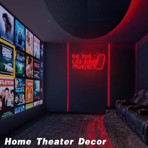 Horror Movie Neon Sign Do You Like Scary Movies - Dimmable Gothic LED Light for Movie Room & Halloween - Variation: Horror Movie