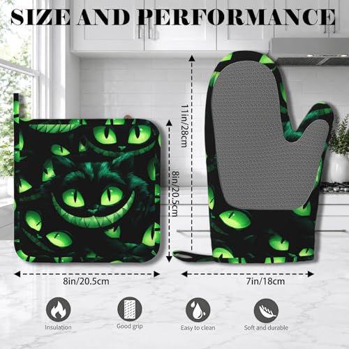 Halloween Ghost Face Heat-Resistant Oven Mitts & Pot Holder Set - Non-Slip Silicone Kitchen Gloves