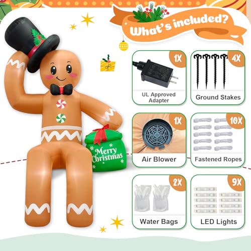 16FT Gingerbread Inflatable Christmas Decor with LED Lights - Sitting Variant