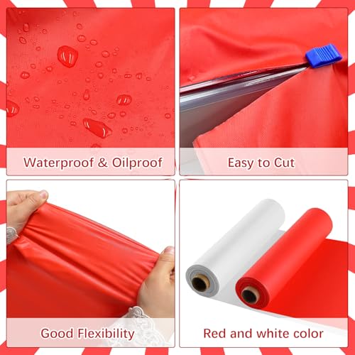 Circus Carnival Tablecloth Rolls - 54 Inch x 100 Feet Red & White Disposable Plastic Party Coverings