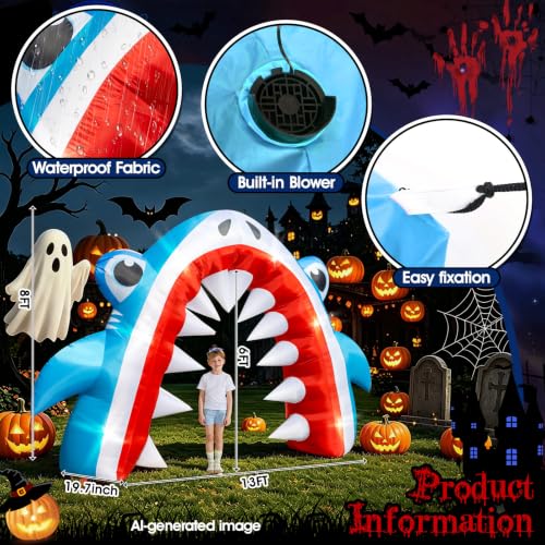 13FT Blue Shark Inflatable Arch for Halloween Yard Lawn Decor - Eye-Catching Entrance