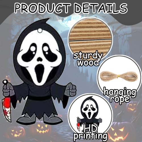 Halloween Tree Decorations 24 Pcs Wooden Ornaments Horror Movie Gift Set