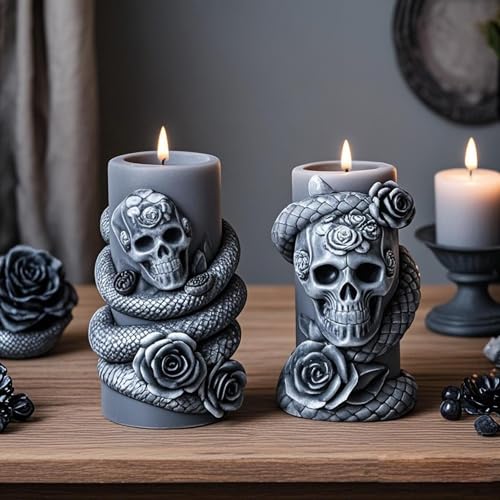 Silicone Candle & Resin Molds Set - Snake & Skull Design, 4 Pieces