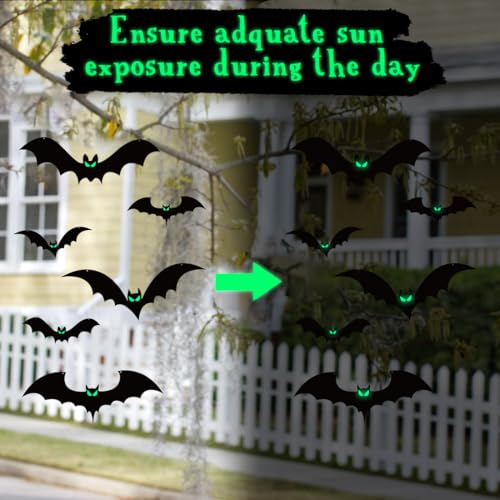 Halloween Hanging Bat Decorations Set - 18 Waterproof Creepy Bats with Glowing Eyes for Outdoor Yard and Party Decor