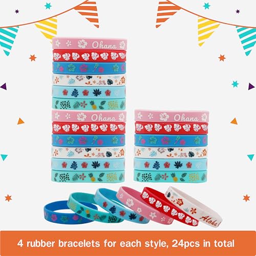 48 Pcs Tropical Party Favors Rubber Slap Bracelets & Wristbands Set