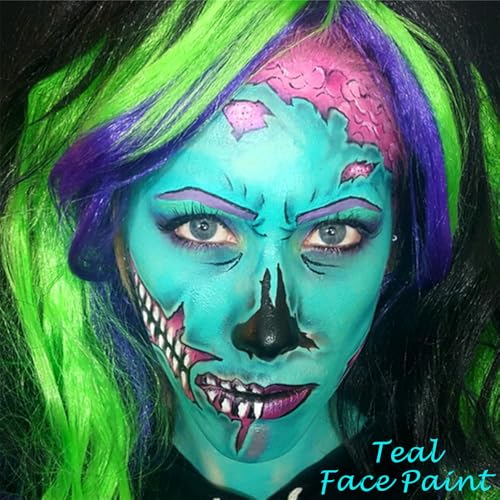 Teal Face Paint Washable for Halloween & Cosplay - Water-Based Full Coverage 25g - Safe & Non-Toxic
