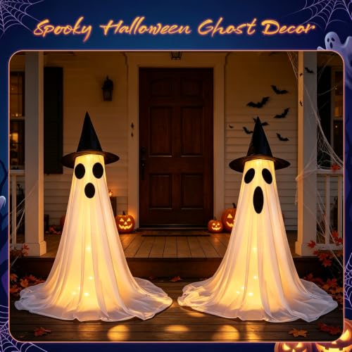 Halloween Ghost Decorations Set with Light Up Spooky Ghosts & Remote String Lights