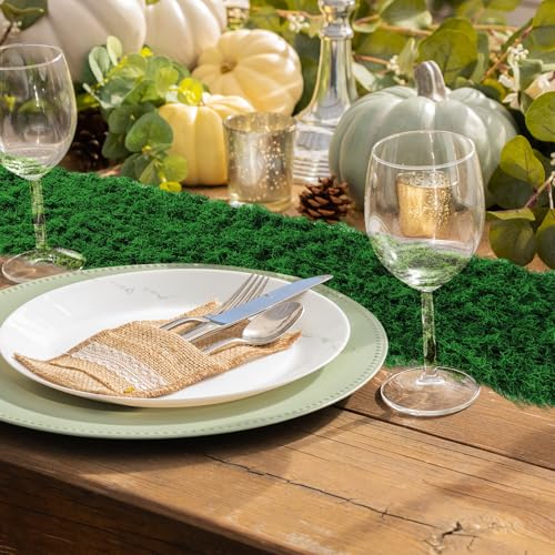 Dark Green Artificial Moss Table Runner for Halloween Party Decor - 2 Pack