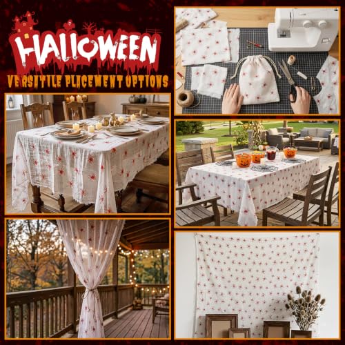 Halloween Spider Tablecloth - Red Spider Design, 85x108in, Reusable, Spider Table Cover - Spider Tablecloth Variation