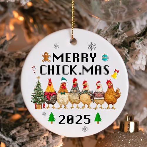 Ceramic Chicken Christmas Ornament - Farmhouse Holiday Decor, Housewarming Gift