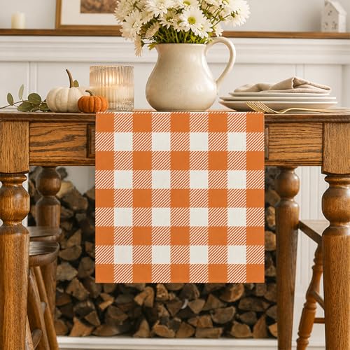 Fall Linen Burlap Table Runner for Thanksgiving and Autumn Decor 13x72 Inches