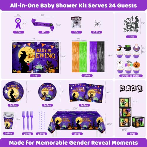 Purple Halloween Baby Shower Decorations Kit - 286Pcs Baby Is Brewing Theme