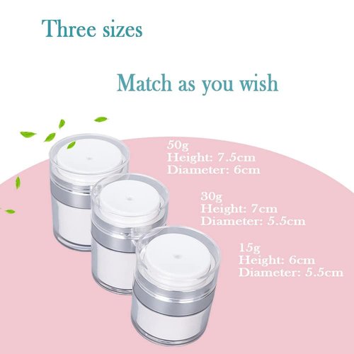 Airless Pump Jar - Refillable Travel Size Containers for Toiletries, Leak Proof Vacuum Lotion Dispenser for Moisturizer, Cream & Skincare, TSA Approved Travel Bottles Set (15/30/50ml)