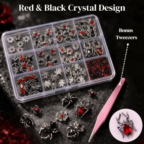 Halloween Nail Charms and Rhinestones Set - Spider Alloy Gems for DIY Nail Art