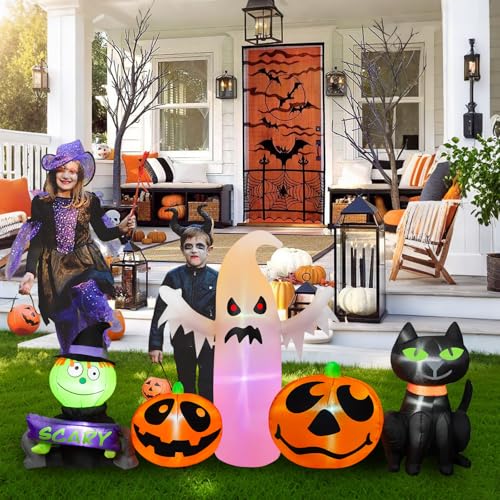 8FT Halloween Inflatable Yard Decoration Pumpkin Ghost & Black Cat with RGB Lights - Outdoor Lawn & Garden Decor - Variation of THIS listing
