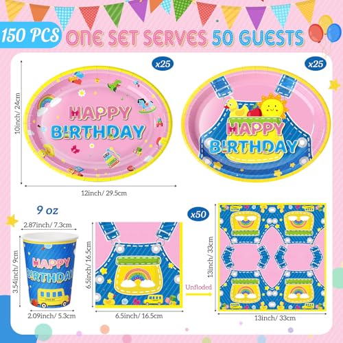 Vesici 150 Pcs Cartoon Teacher Birthday Party Supplies Set - Serves 50 - Birthday