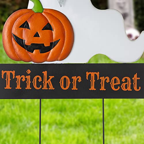 Rustic Lighted Halloween Ghost Yard Stake with Timer & Glowing Eyes - Outdoor Decor
