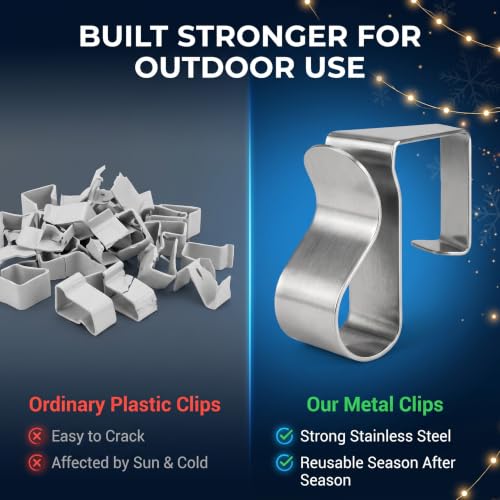 50 Pcs Metal Gutter Clips for Outdoor String Lights, Xmas & Holiday Decorations