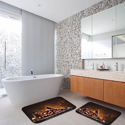 Halloween Pumpkin Bath Rug Set of 2 - Microfiber Non-Slip Bathroom Mats