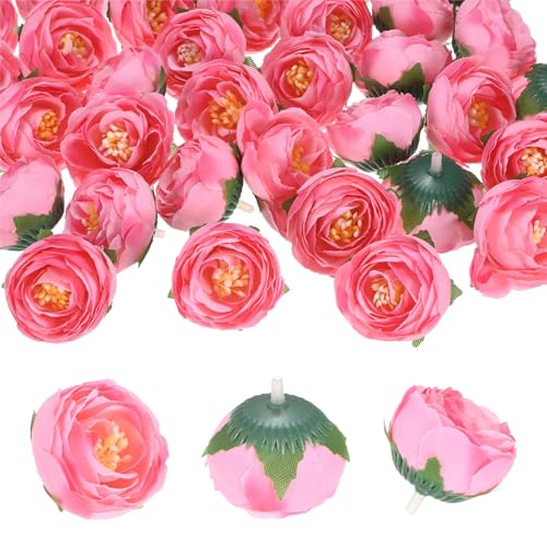 Pink Artificial Camellia Flower Heads 50-Pack - 1.3 Inch Faux Silk Flowers for Wedding & Decor