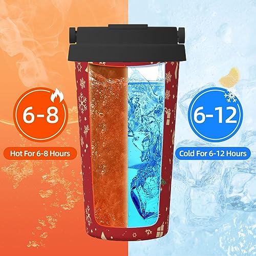17oz Christmas Insulated Travel Coffee Mug with Flip Lid & Handle - Spill Proof Stainless Steel