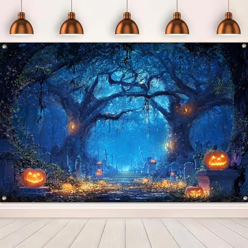 Halloween Backdrop Haunted Forest Graveyard Banner - 71x43 Inch - Variation of Halloween Decor#3