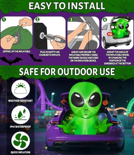 3 Ft Halloween Inflatable Alien Car Decoration for Trunk or Treat