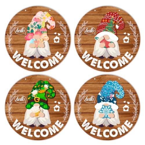 Yuzi-n Interchangeable Gnome Welcome Sign Fall Halloween Front Porch Decor - Red Brown