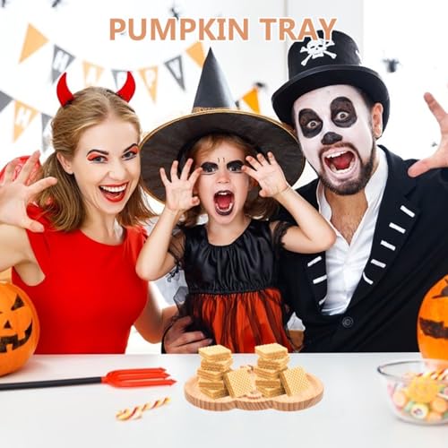 Wooden Pumpkin Serving Tray for Halloween Snacks and Party Platter