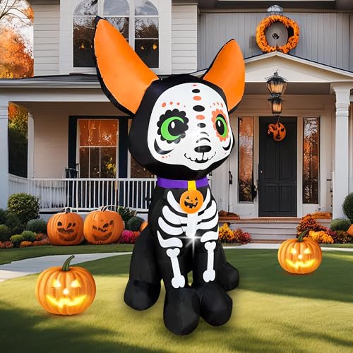 5 Ft Halloween Skeleton Dog Inflatable Decoration with LED Lights Outdoor Yard Decor