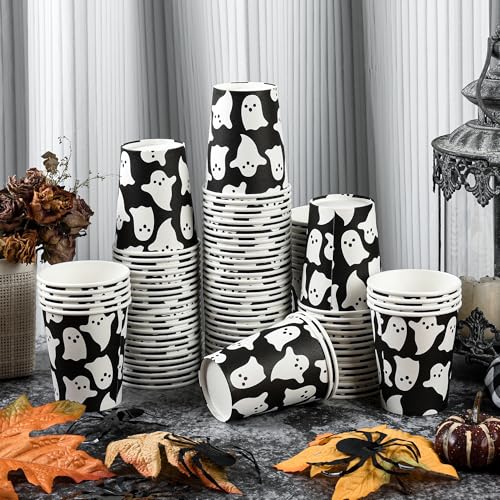 Halloween Ghost Paper Cups - 100 Disposable Party Cups for Spooky Events
