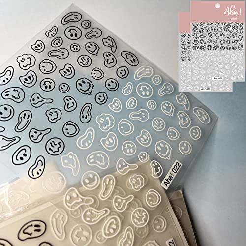 Twisted Face Black & White Nail Art Stickers - 2 Sheets DIY Decals for Ladies & Kids