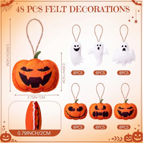 Halloween Felt Tree Ornaments Bulk Ghost Pumpkin Decoration Set - Variation of 48 / Halloween Ghost Pumpkin