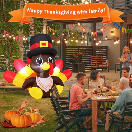 5.4 Ft Thanksgiving Inflatable Turkey with LED Lights for Outdoor Yard Decor