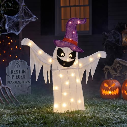 Large Lighted Halloween Ghost Decor - White Ghost, 30 Inches Indoor Outdoor