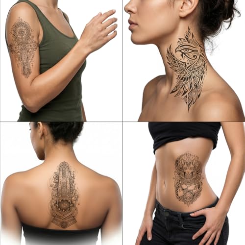 Ancient Egyptian Temporary Tattoos for Men Women - 10 Sheets, Realistic, Waterproof, Long-lasting