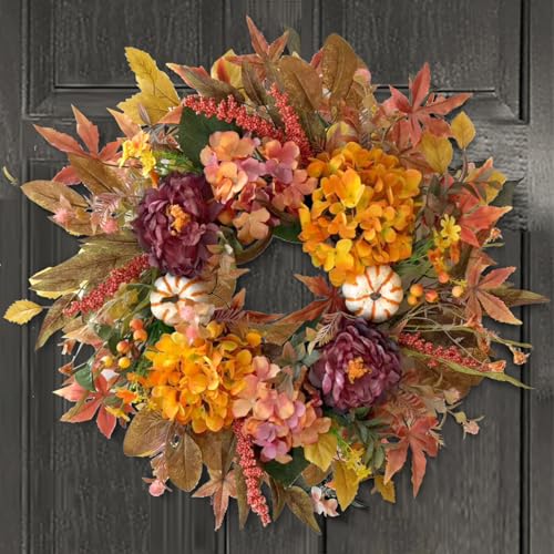 24 Inch Fall Harvest Front Door Wreath - Autumn Thanksgiving Decor - Orange