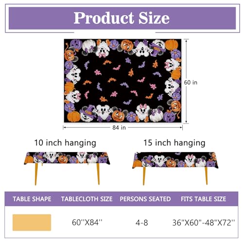 Halloween Ghost Rectangle Tablecloth 60 x 84 Inch - Ghost & Pumpkin Design, Party Decor