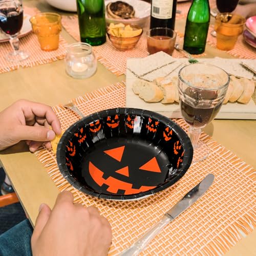 Halloween Paper Bowls Black Pumpkin 12oz Disposable Party Serveware - 100 Pack