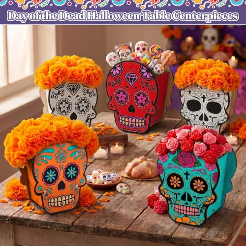 Day of the Dead Skull Decoration Wooden Boxes Set for Altar and Halloween