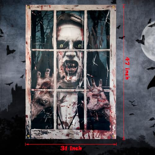 Halloween Window Decorations Scary Vampire Curtain - 32x47 Inches
