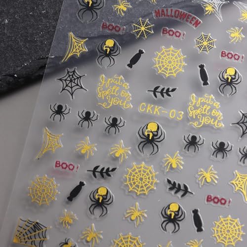 Halloween Nail Stickers Spider Web Gold Deco Fall Style 4 - Self-Adhesive Manicure Supplies