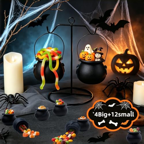 16-Pack Halloween Cauldrons & Treat Buckets - Plastic Candy & Party Favors