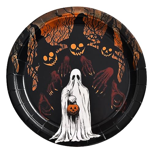 Halloween Paper Plates 30-Pack Ghost & Jack-O-Lantern Design, 9x9 Inches Party Tableware
