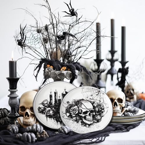 Halloween Ceramic Dinnerware Set - 4 Gothic Plates for Parties & Decor