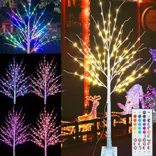 RGB Lighted Birch Tree - 6 ft Artificial Tree with 35 Colors & Remote Control
