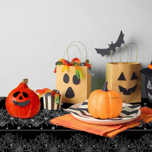 Childom 3 Pack Halloween Tablecloths - Spider Web Design for 8ft Rectangle Tables - Halloween Party Decorations - Variation of Halloween Web 3