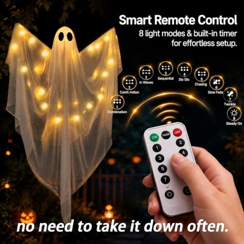 Halloween Hanging Ghost Decorations 2-Pack, 51-Inch Lighted Spooky Ghosts