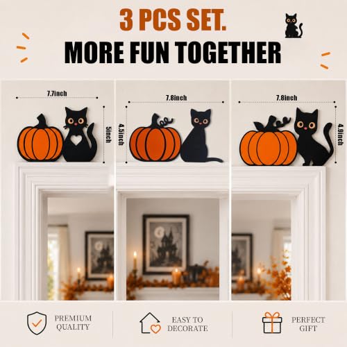 Halloween Black Cat Pumpkin Door Frame Decor - Indoor Seasonal Wall Art